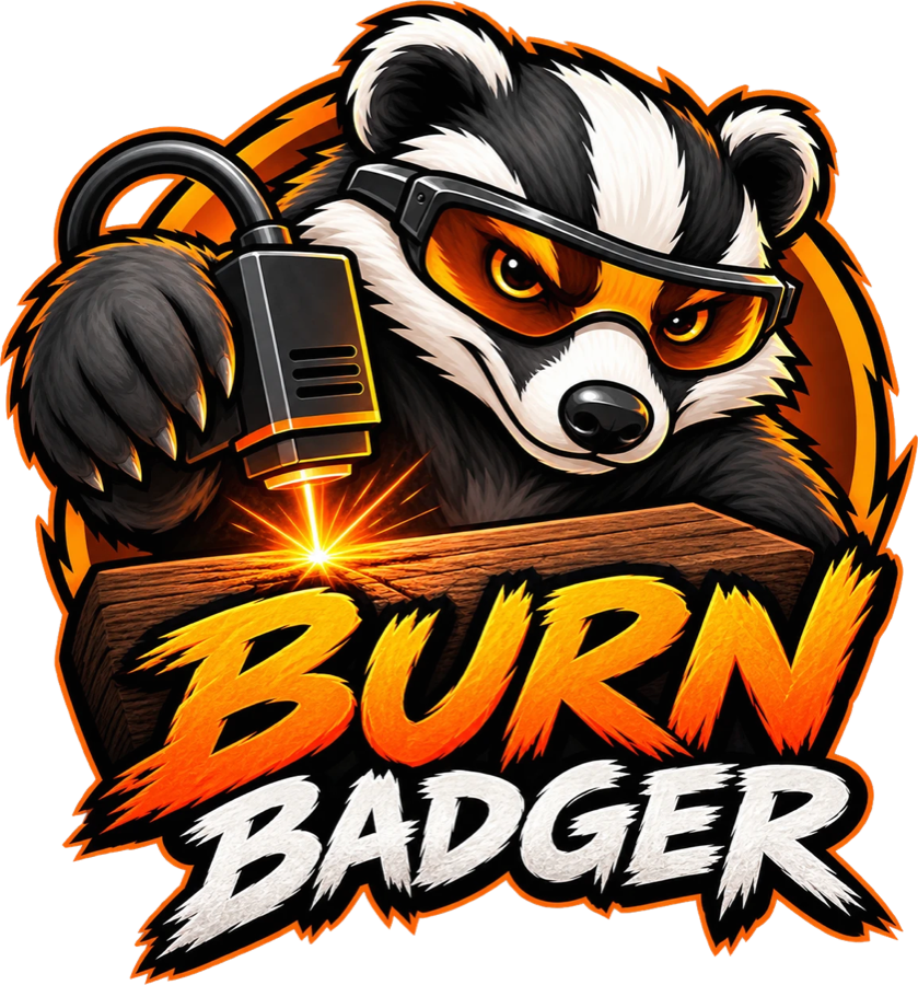 BurnBadger mascot, a badger in safety goggles holding a laser